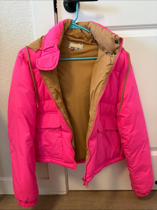 Pilcro Jackets & Blazers - Pilcro Hot Pink Puffer Jacket with Tan Interior